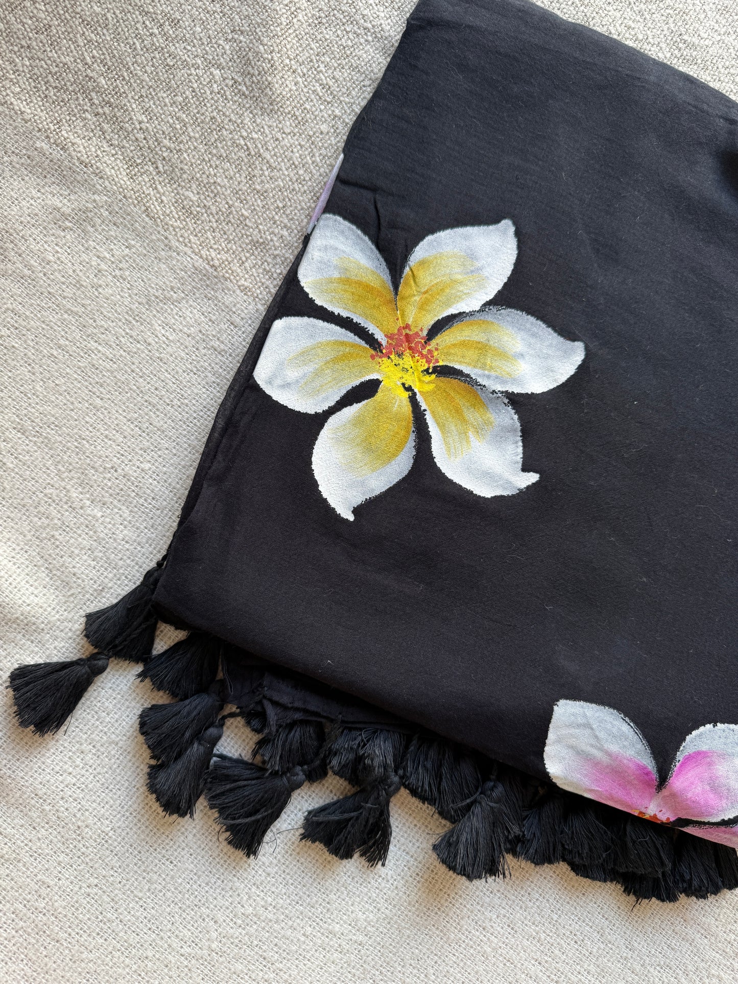 Black Floral Handpainted Saree