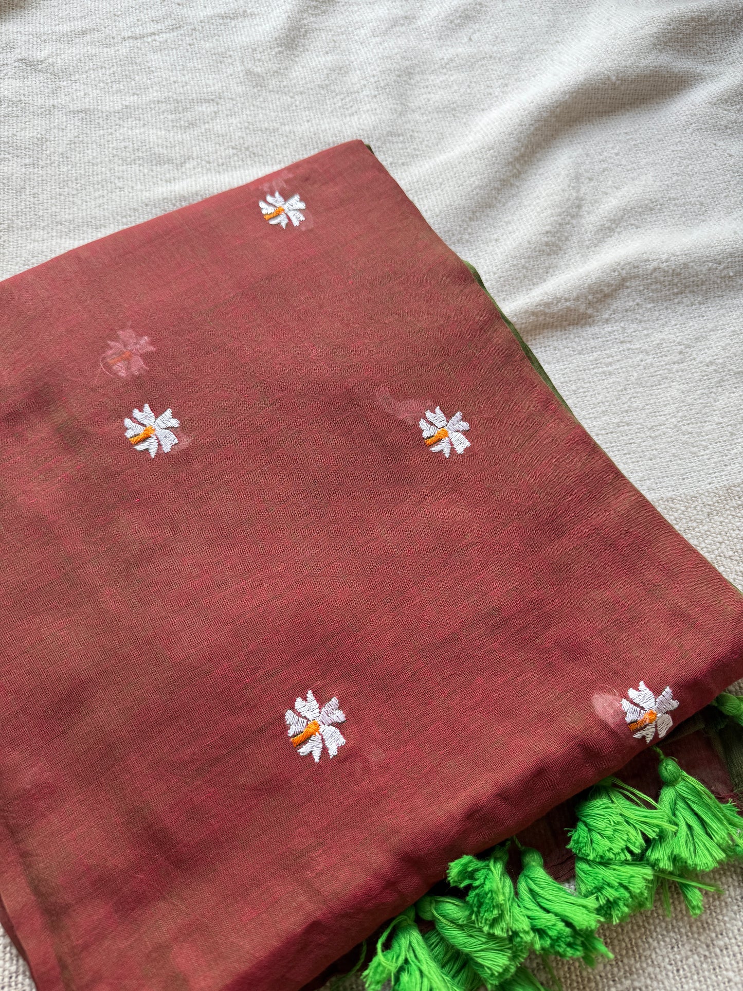Brown Dual Shade Parijaat Embroidered Saree