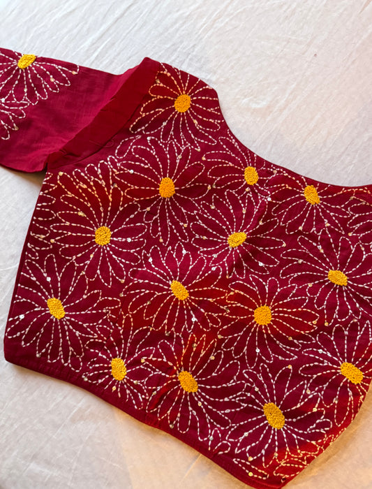Daisy Embroidered Maroon Blouse 🌸