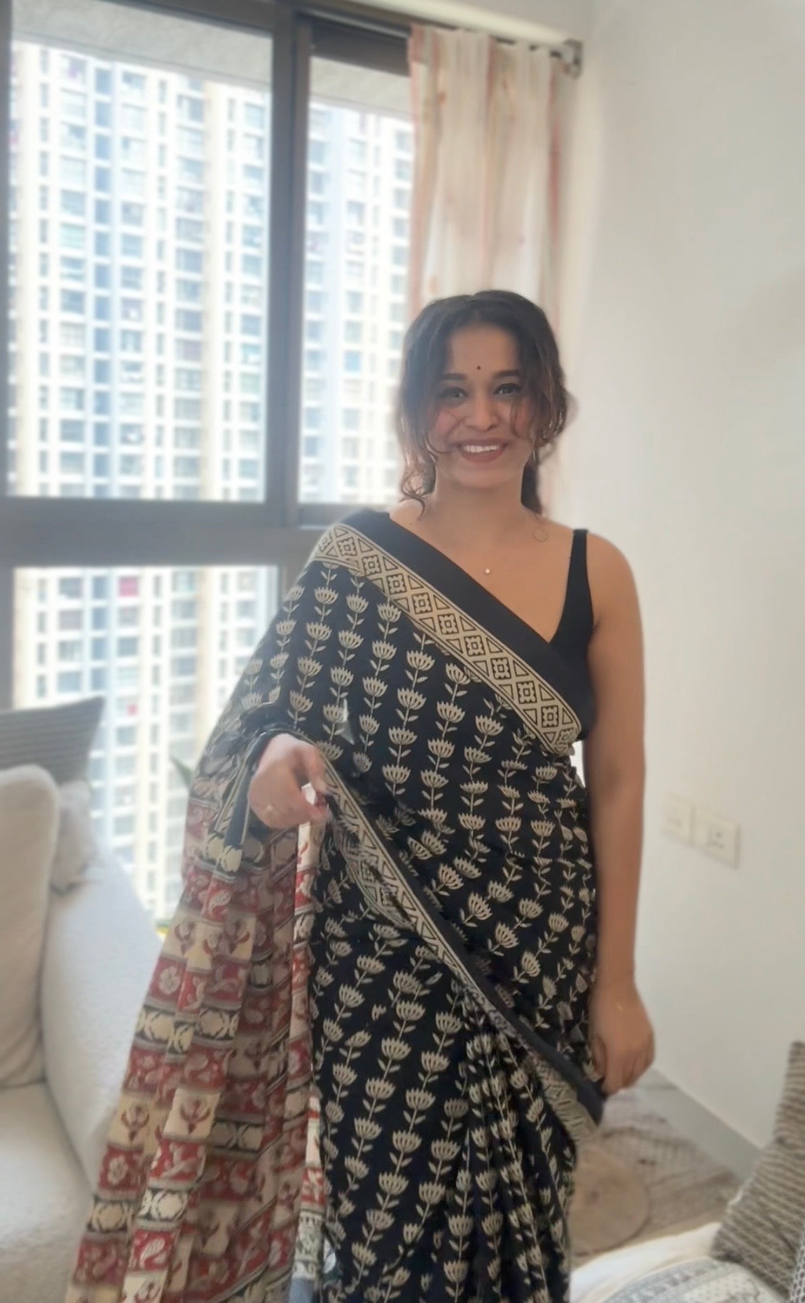 Jaipuri Handblock Print Black Saree
