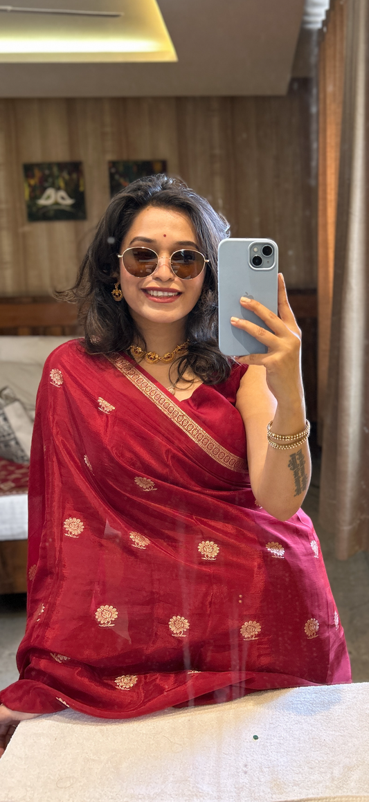 Red Crepe Silk Saree