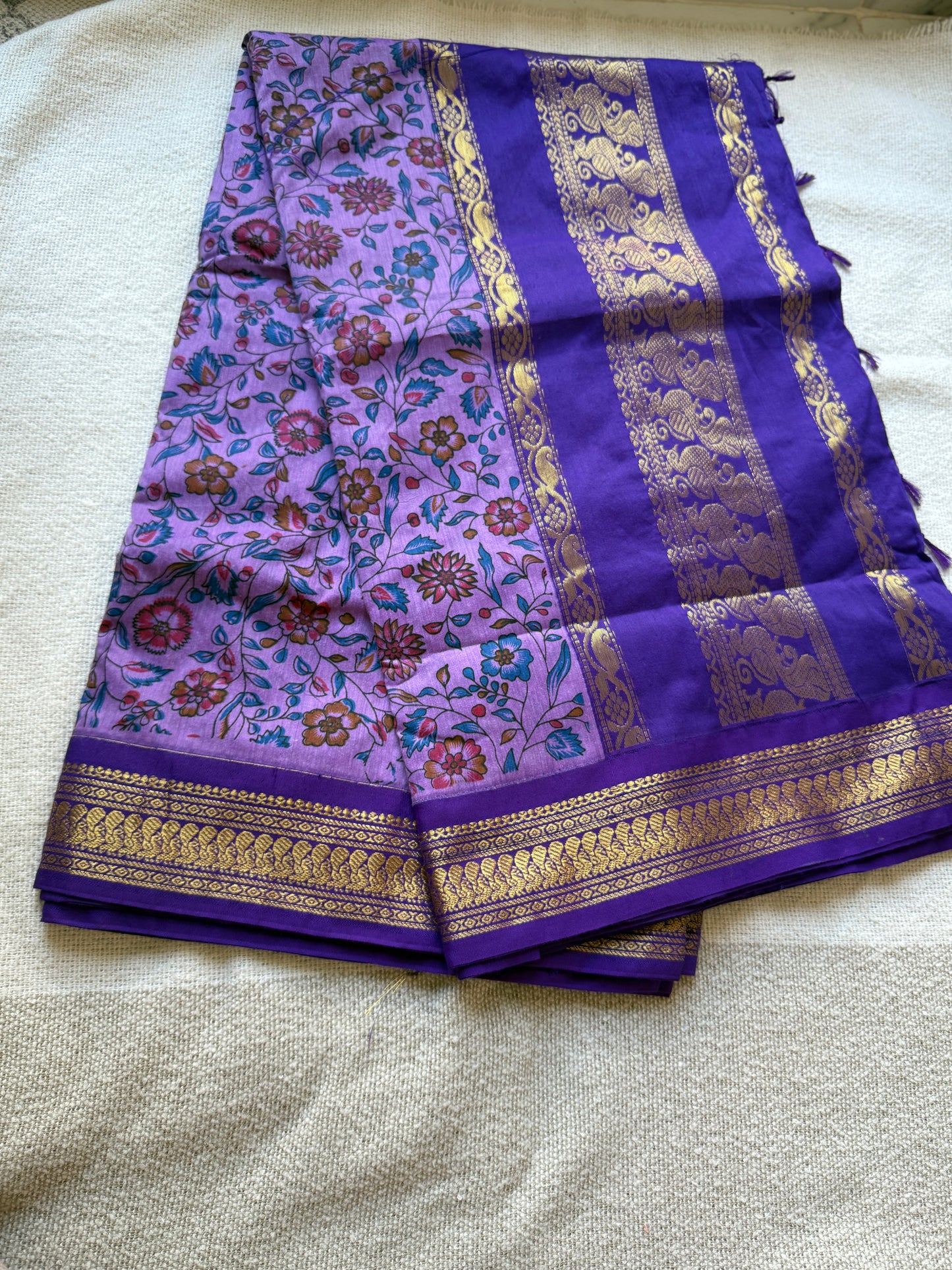 Printed Purple Gadwal Saree