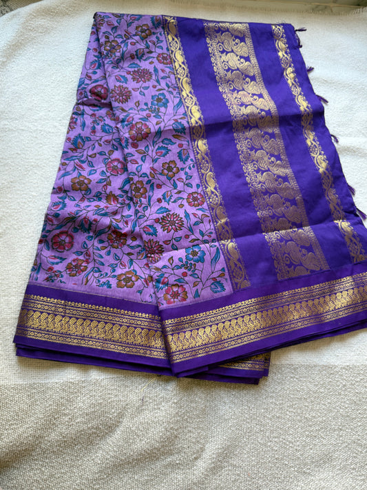 Printed Purple Gadwal Saree