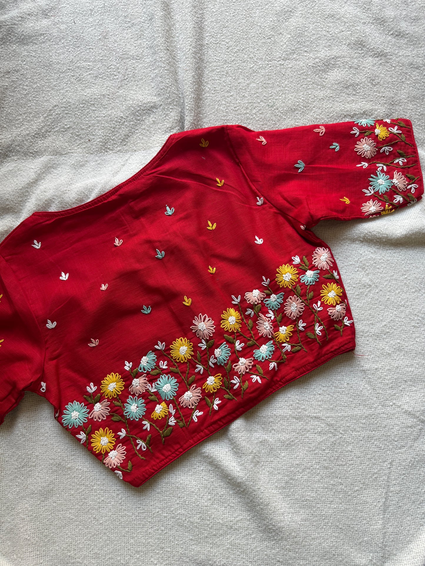 Red Hand-Embroidered Blouse