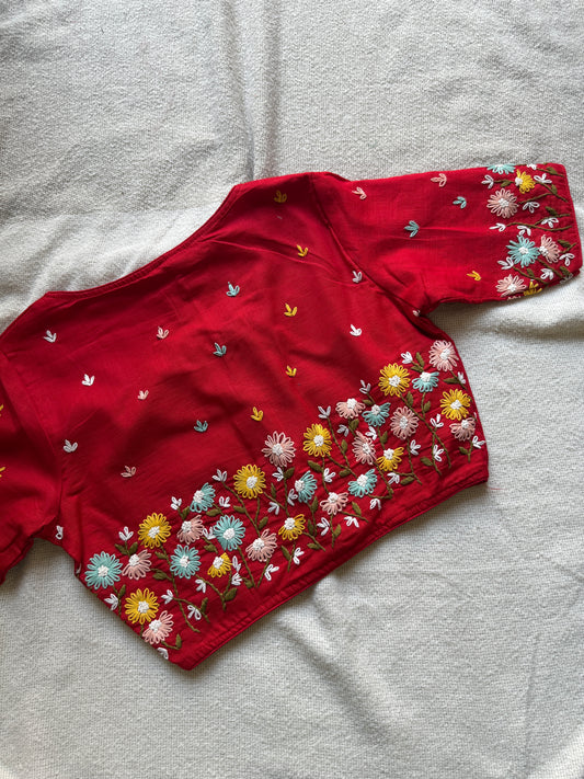 Red Hand-Embroidered Blouse