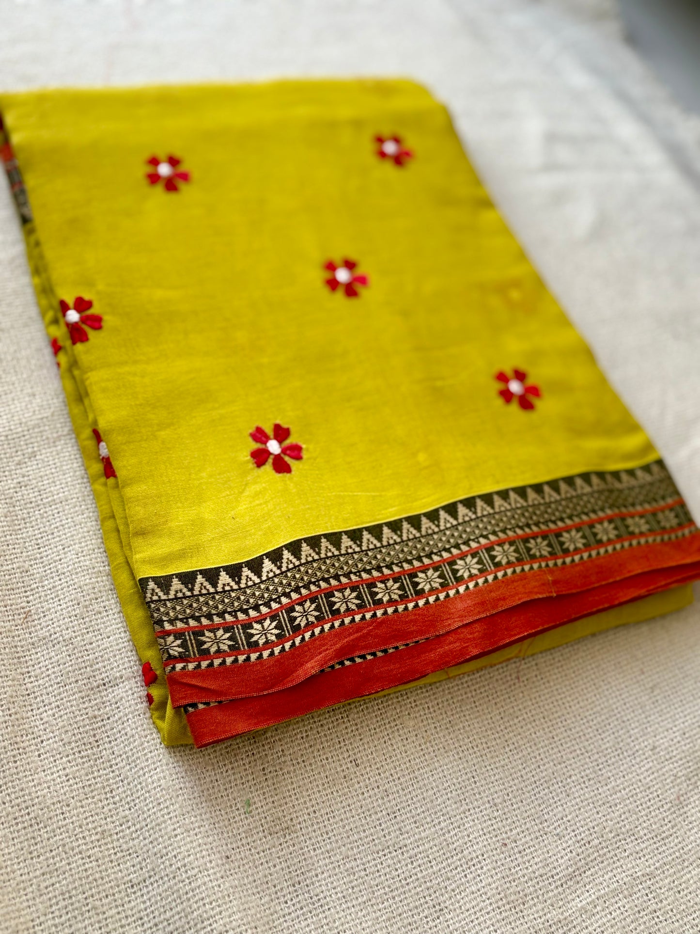 Temple Border Sadafuli Yellow Saree