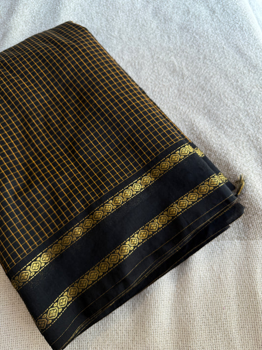 Gadwal Checks Cotton Black Saree