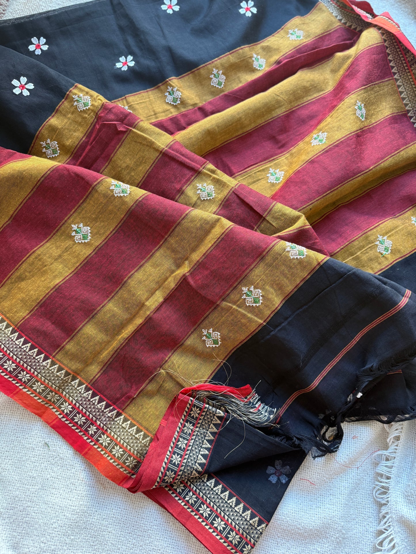Sitara Temple Border Black Sadafuli Saree
