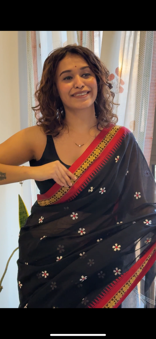 Temple Border Sadafuli Black Saree