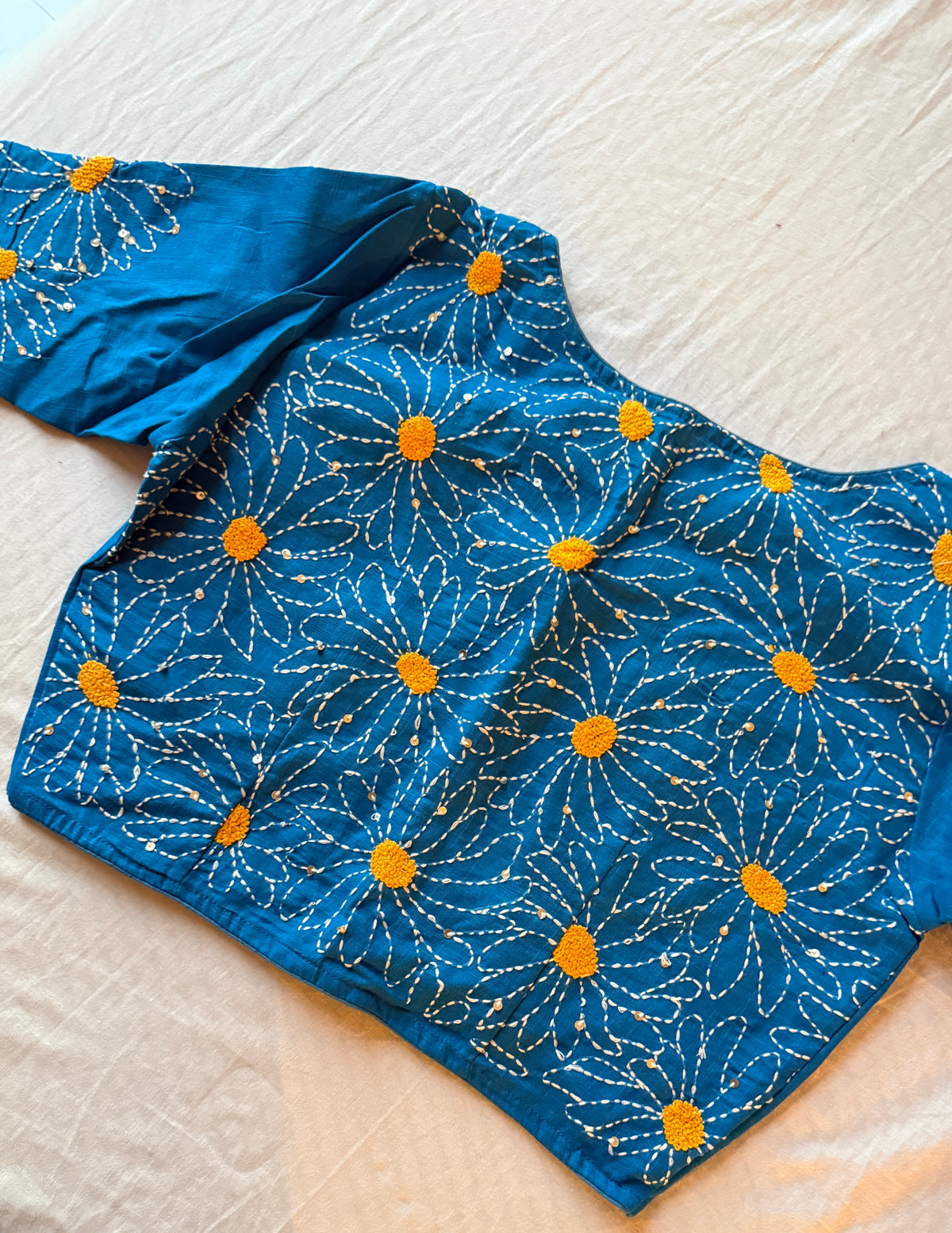 Daisy Embroidered Sky-Blue Blouse