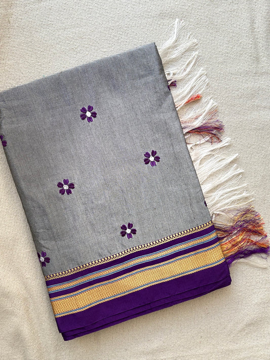 Irkal Border Sadafuli Grey Saree