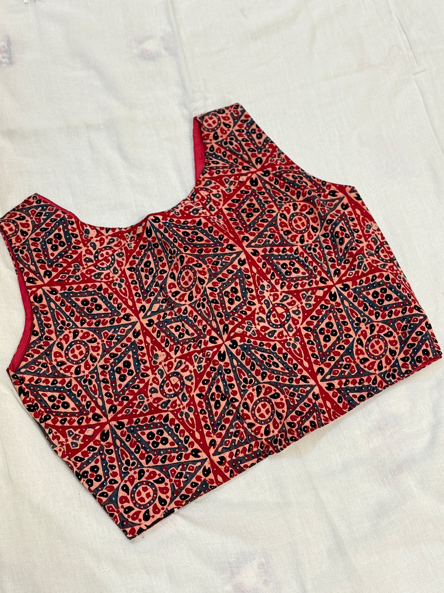Ajrakh Printed Modal Blouse (Red)