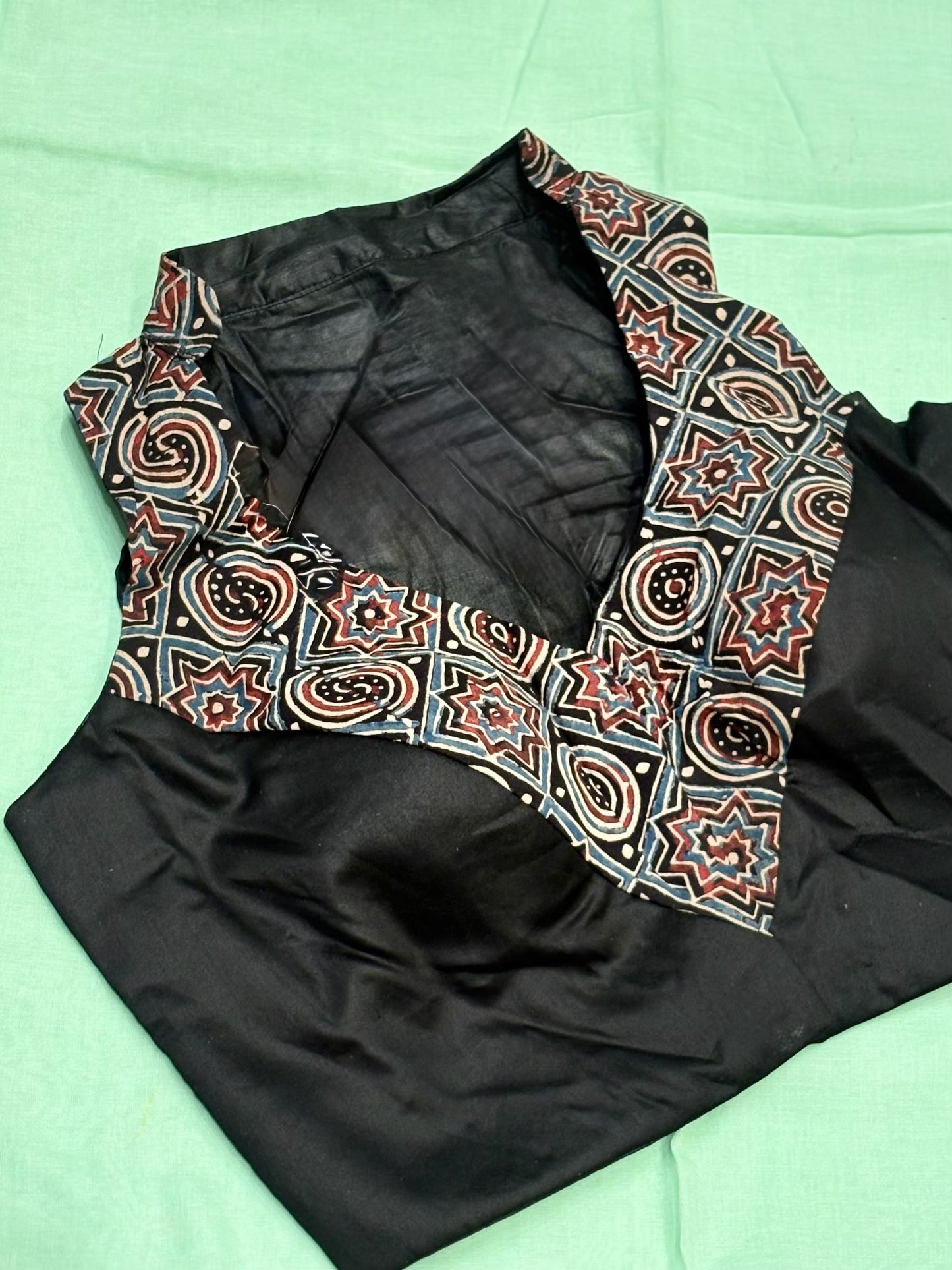 Black Blouse with Ajrakh Collar