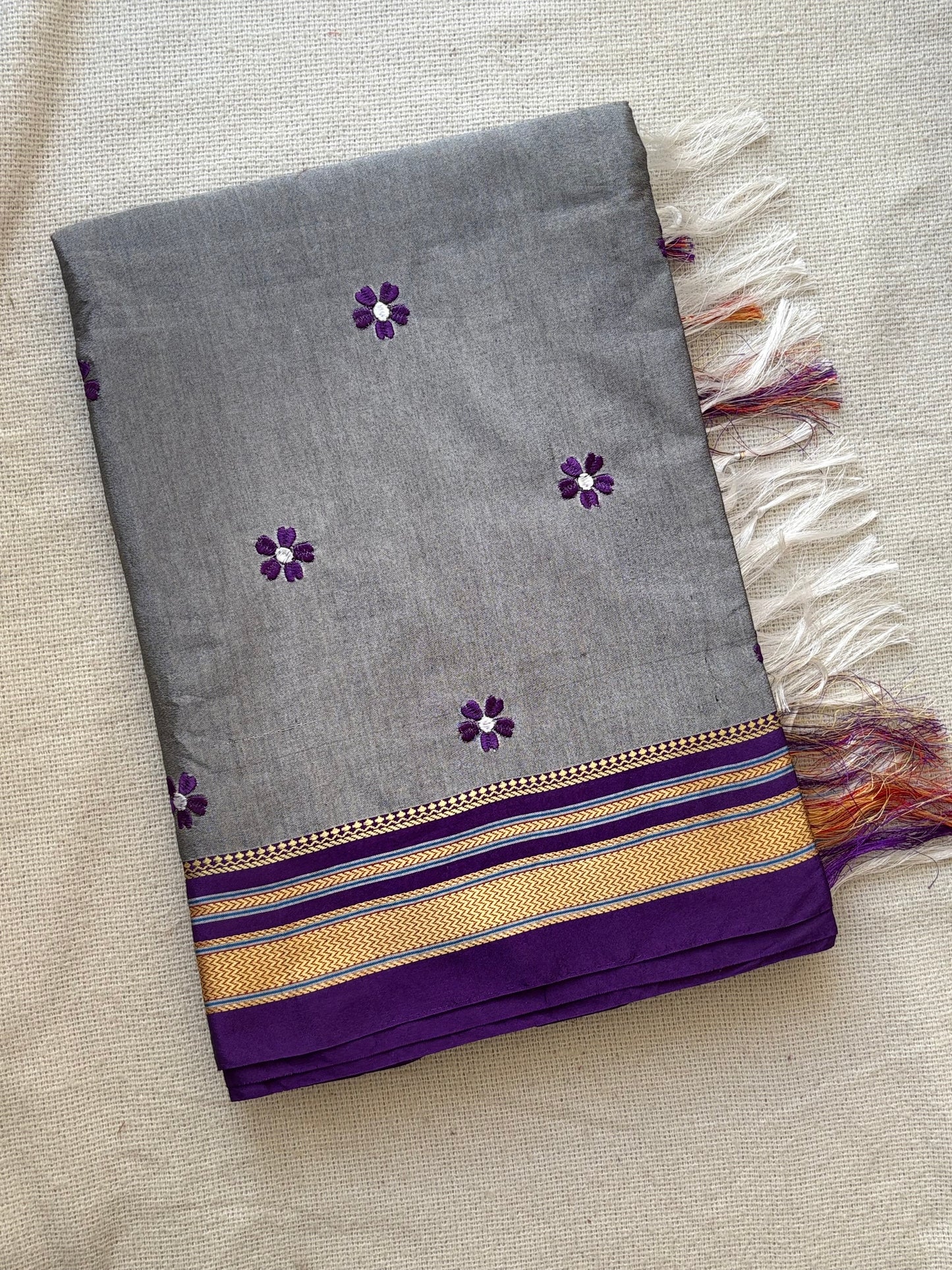 Irkal Border Sadafuli Grey Saree
