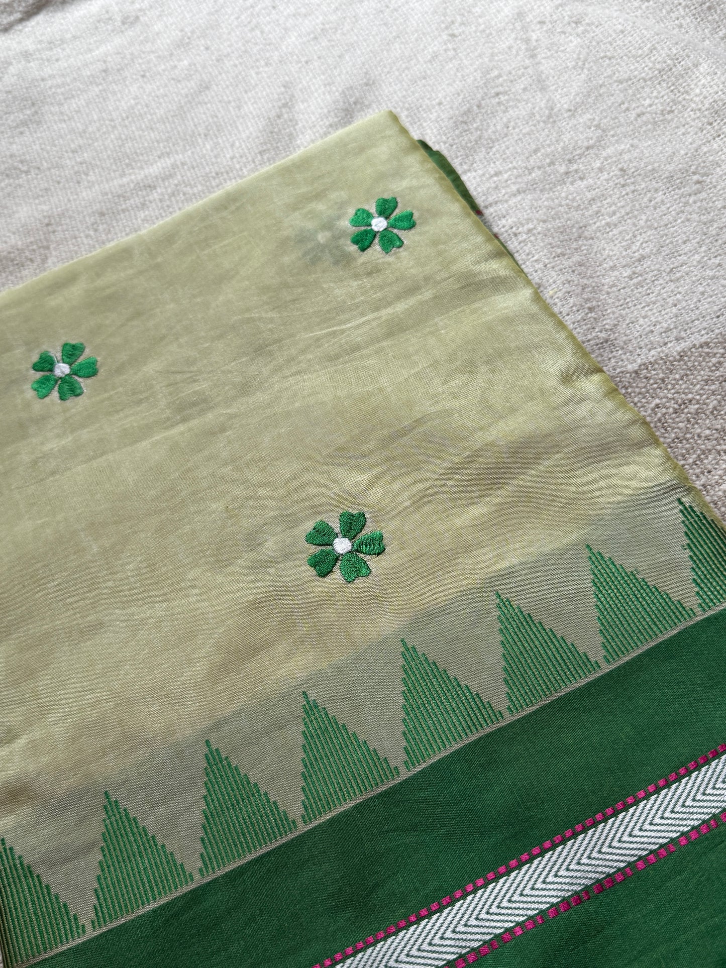 Lemon Yellow With Green Sadafuli Irkal Saree