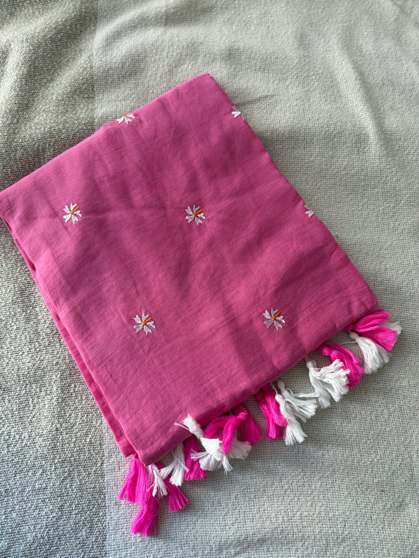 Parijaat Embroidered Pink Mul Cotton Saree