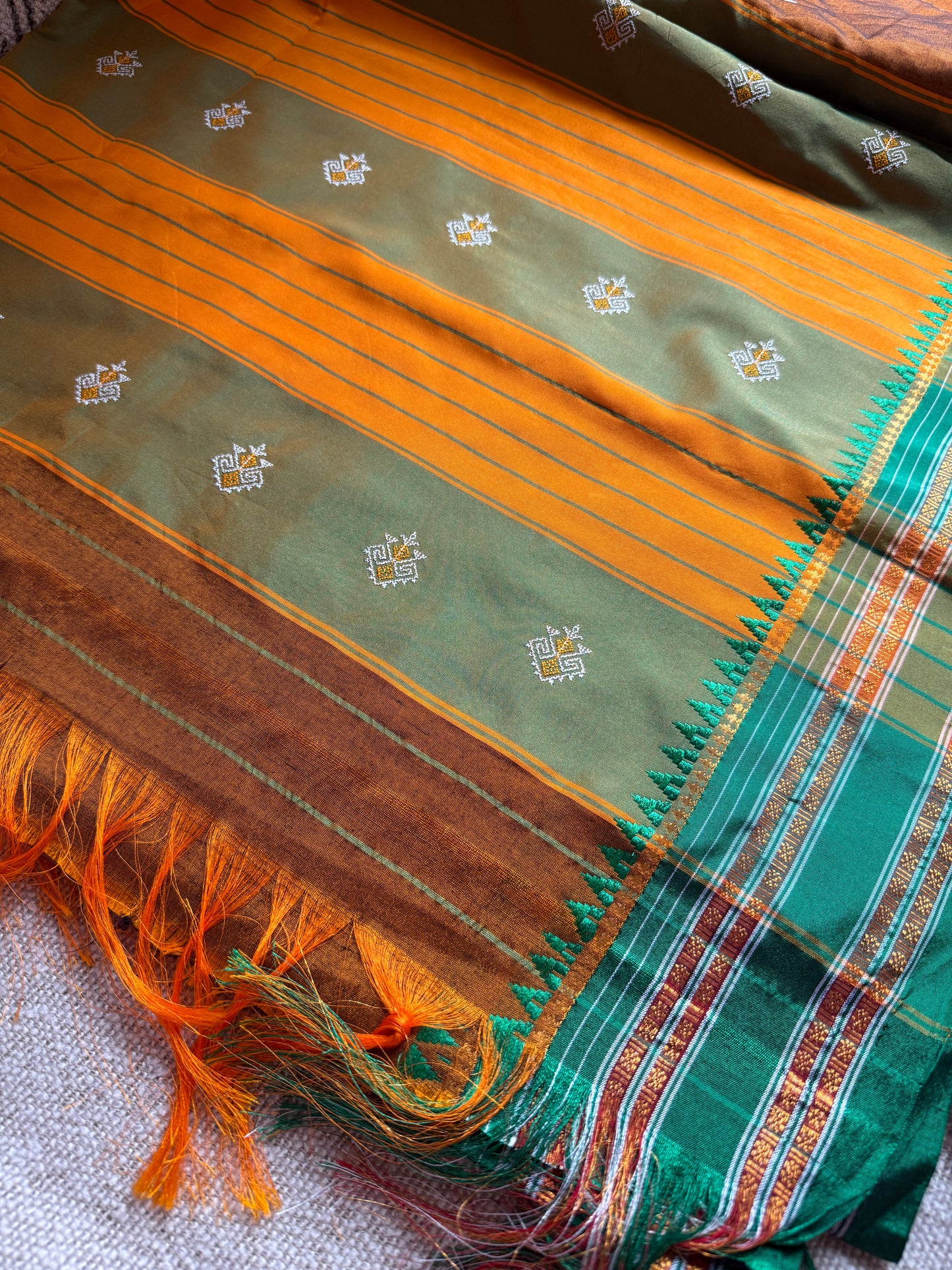 Mustard Yellow Narayanpeth with Sadafuli Embroidery Saree