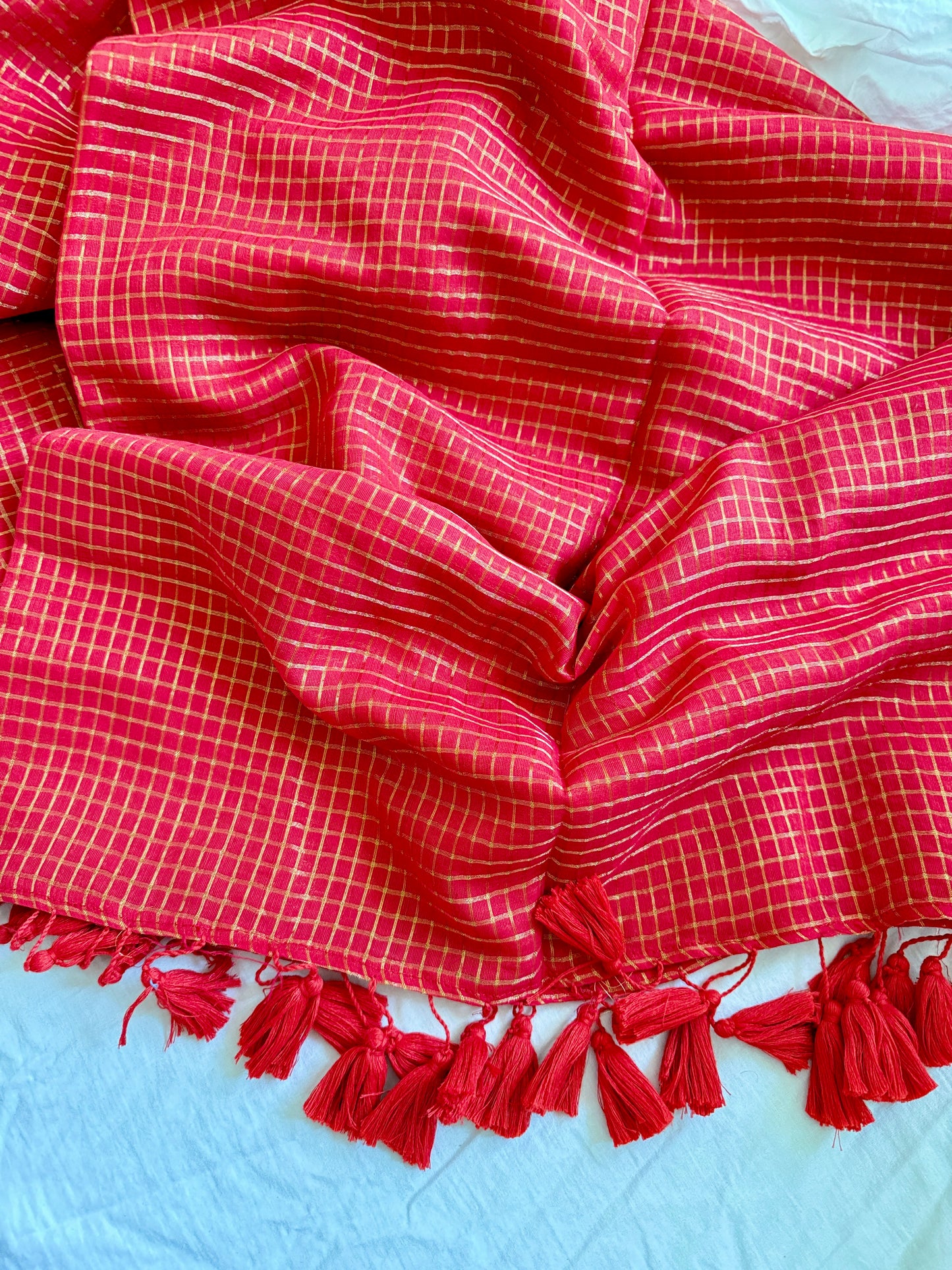 Red Zari Checkered Saree