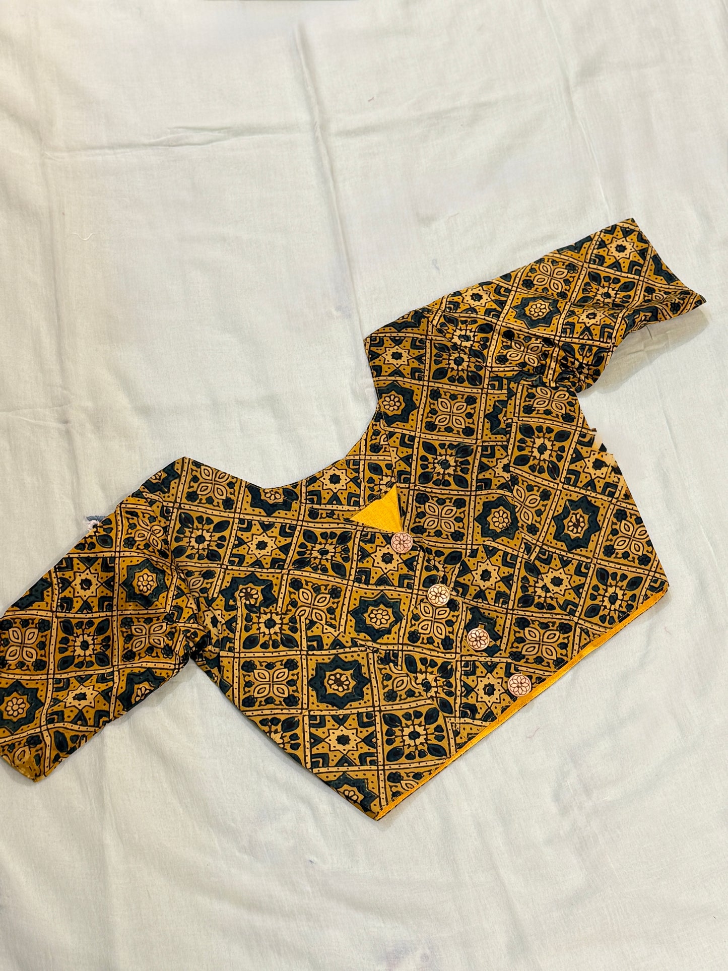 Ajrakh Printed Modal Blouse ( Yellow)
