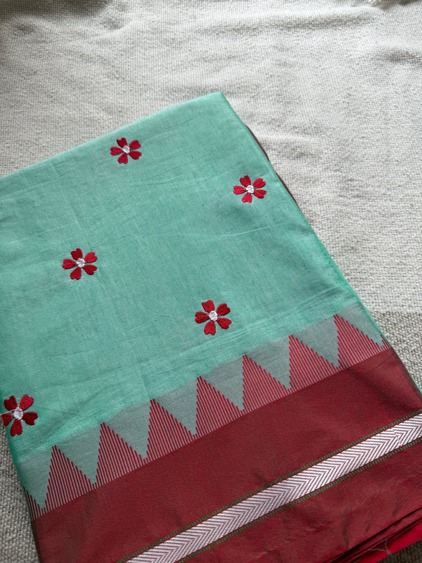 Mint Green with Red Sadafuli Irkal Saree