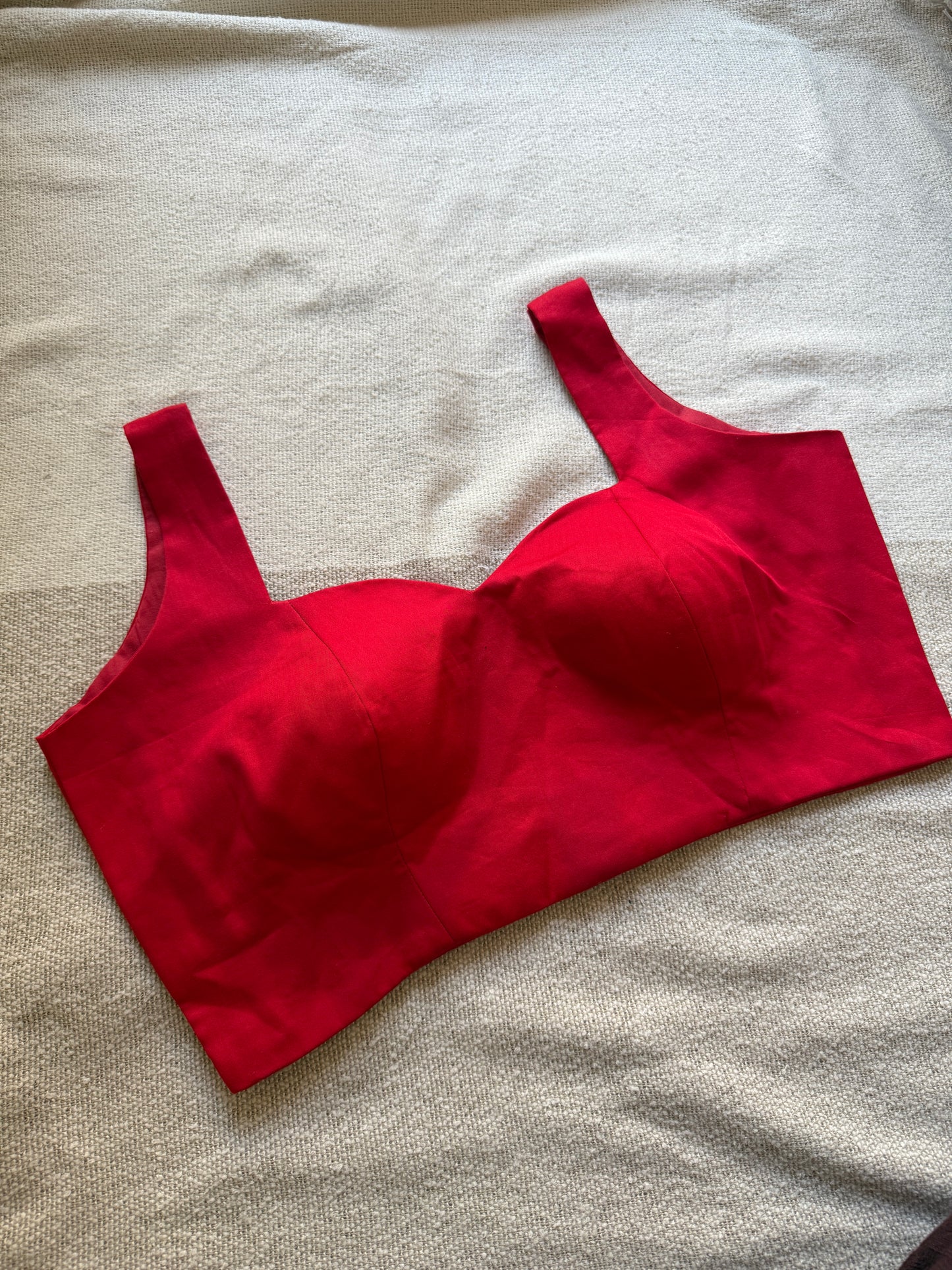 Red Sweetheart Neck Blouse