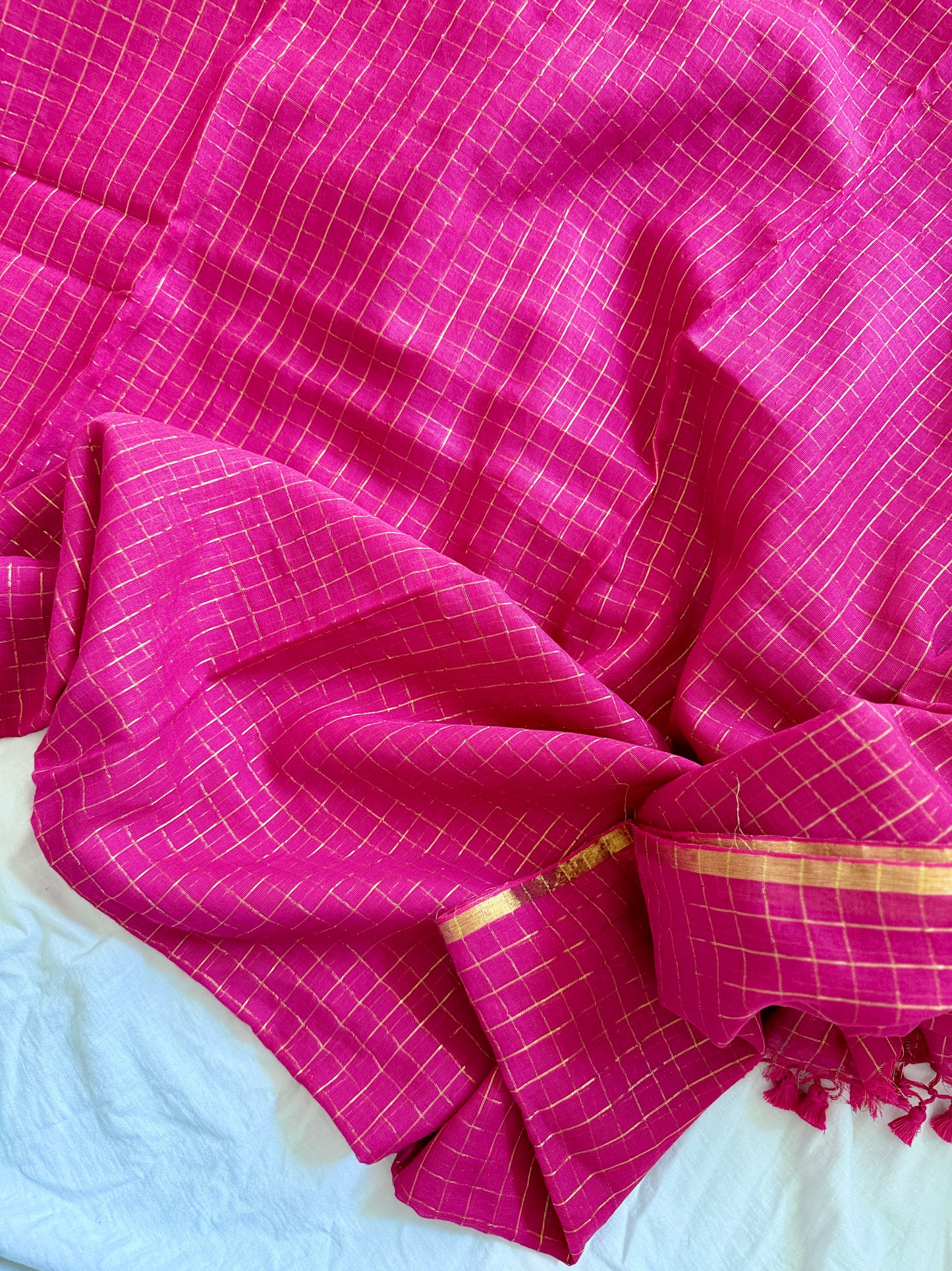 Rani Pink Zari Checkered Saree