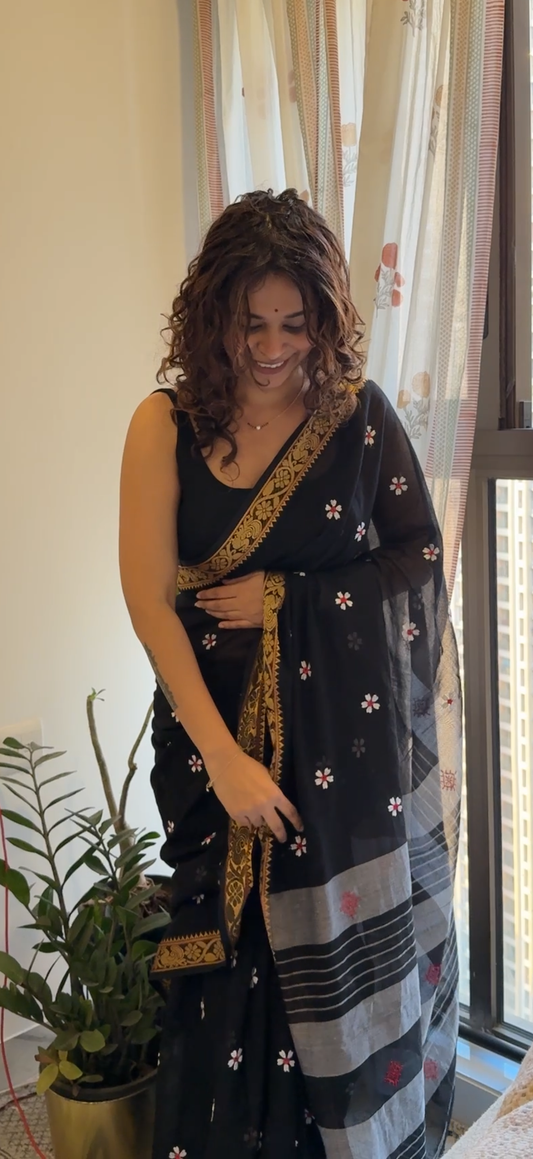 Golden Border Black Sadafuli Saree