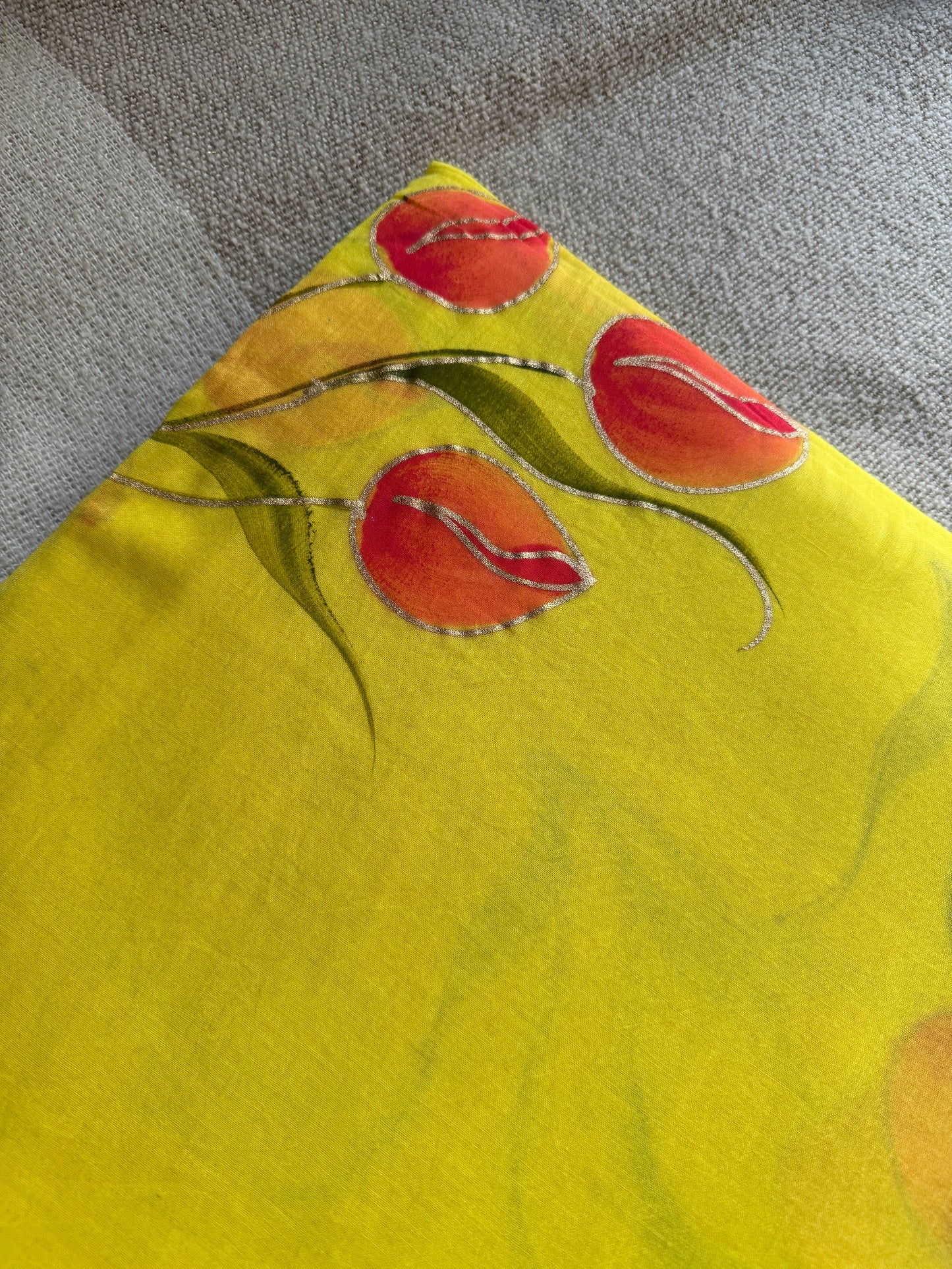 Handpainted Tulip Yellow Mul Cotton Saree