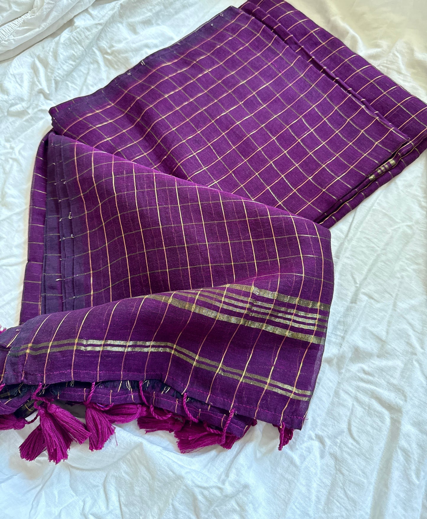 Purple Zari Checkered Saree
