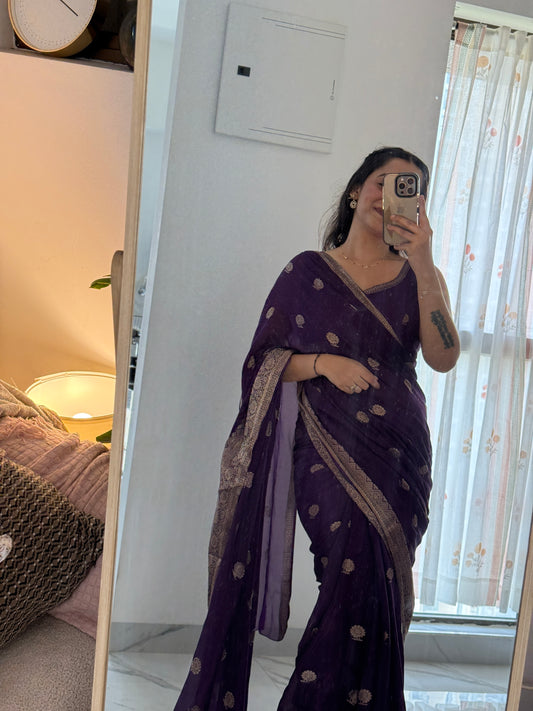 Purple Crepe Silk Saree