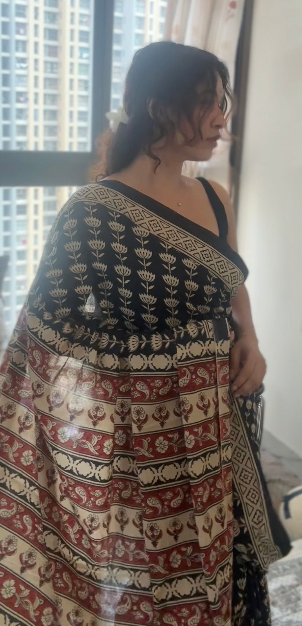 Jaipuri Handblock Print Black Saree