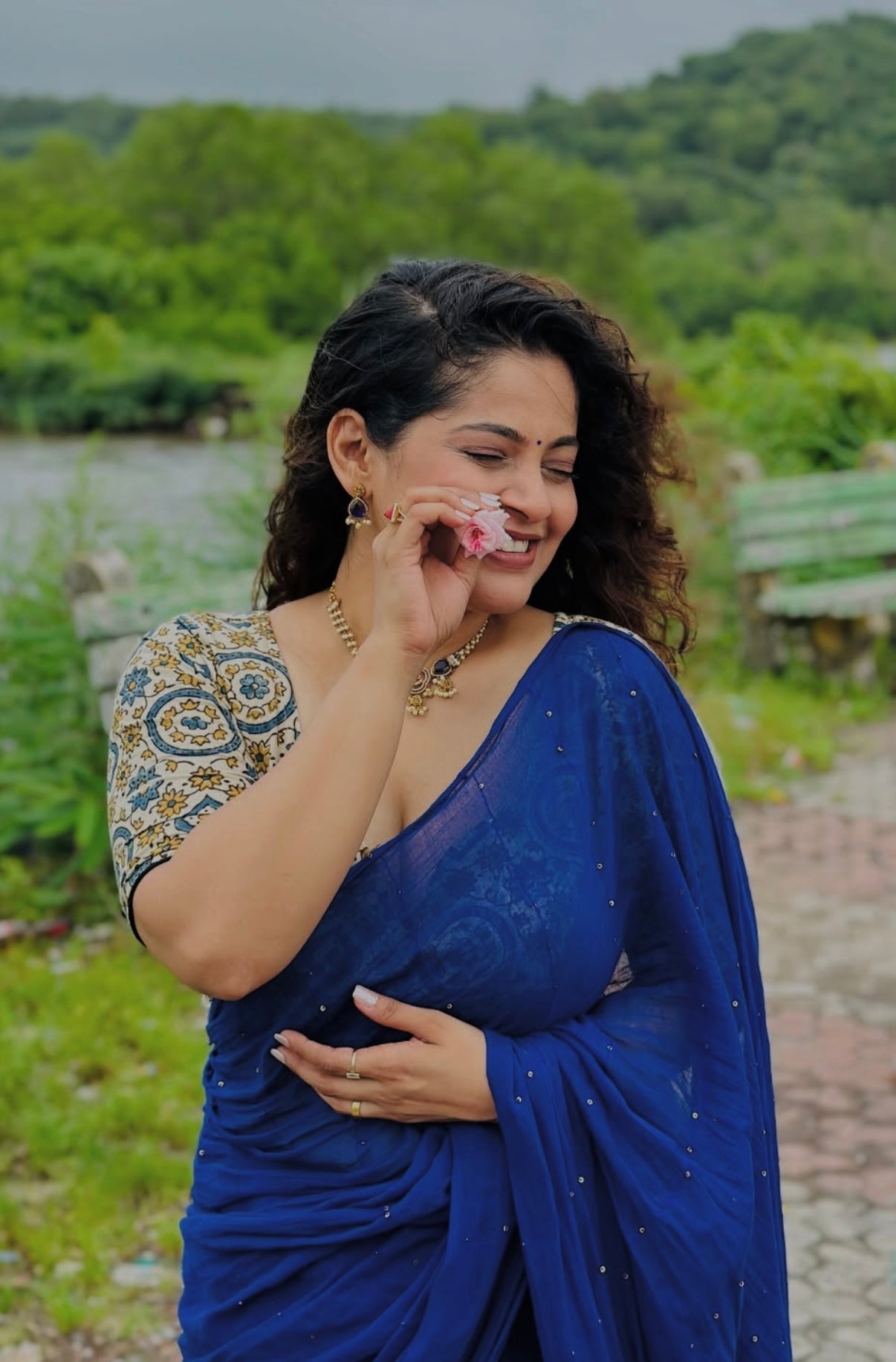 Blue Sequin Work Mul Cotton Saree