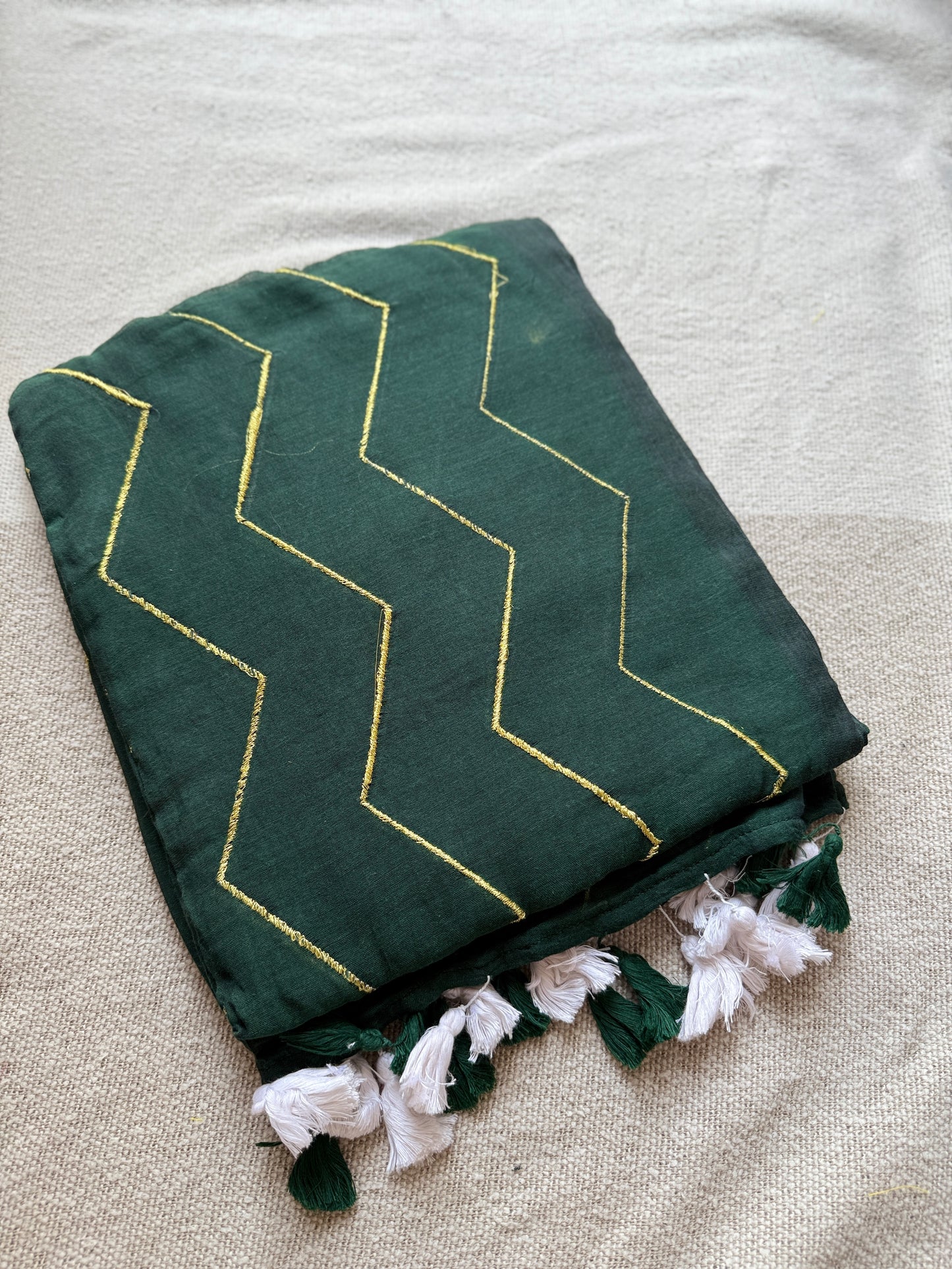 Zig Zag Zari Work Mul Cotton Saree