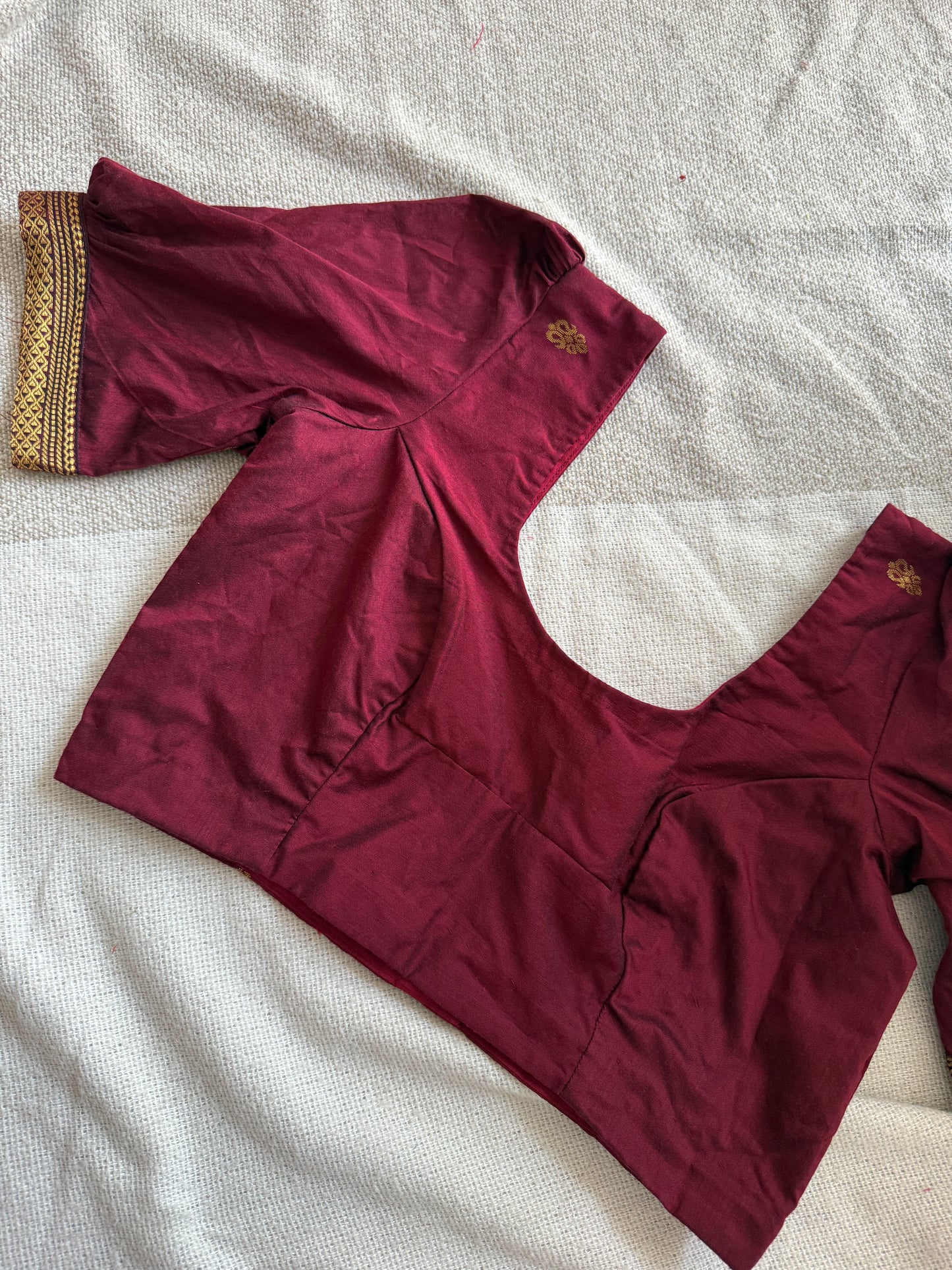 Maroon Silk Puff Sleeves Blouse!