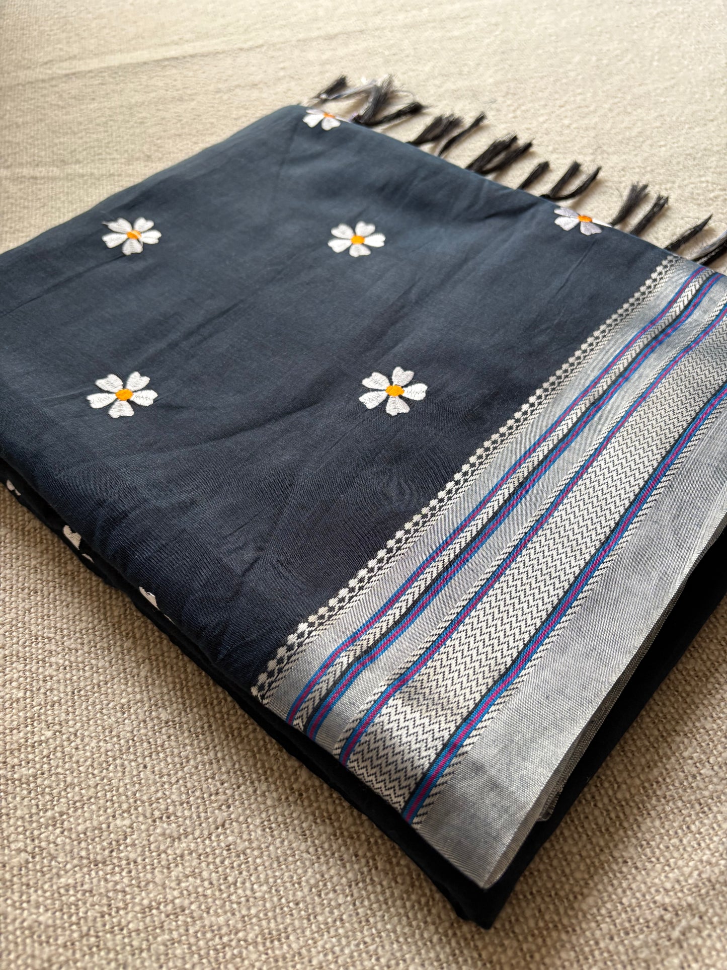 Ink Blue Sadafuli Irkal Cotton Silk Saree