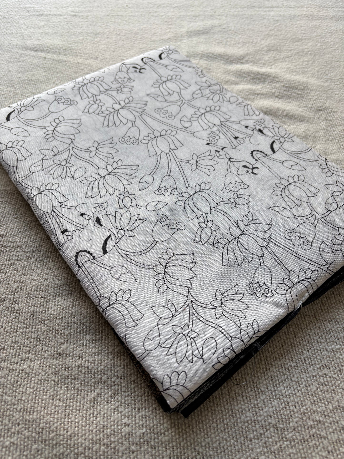 Black & White Kalamkari Digital Print Silk Saree