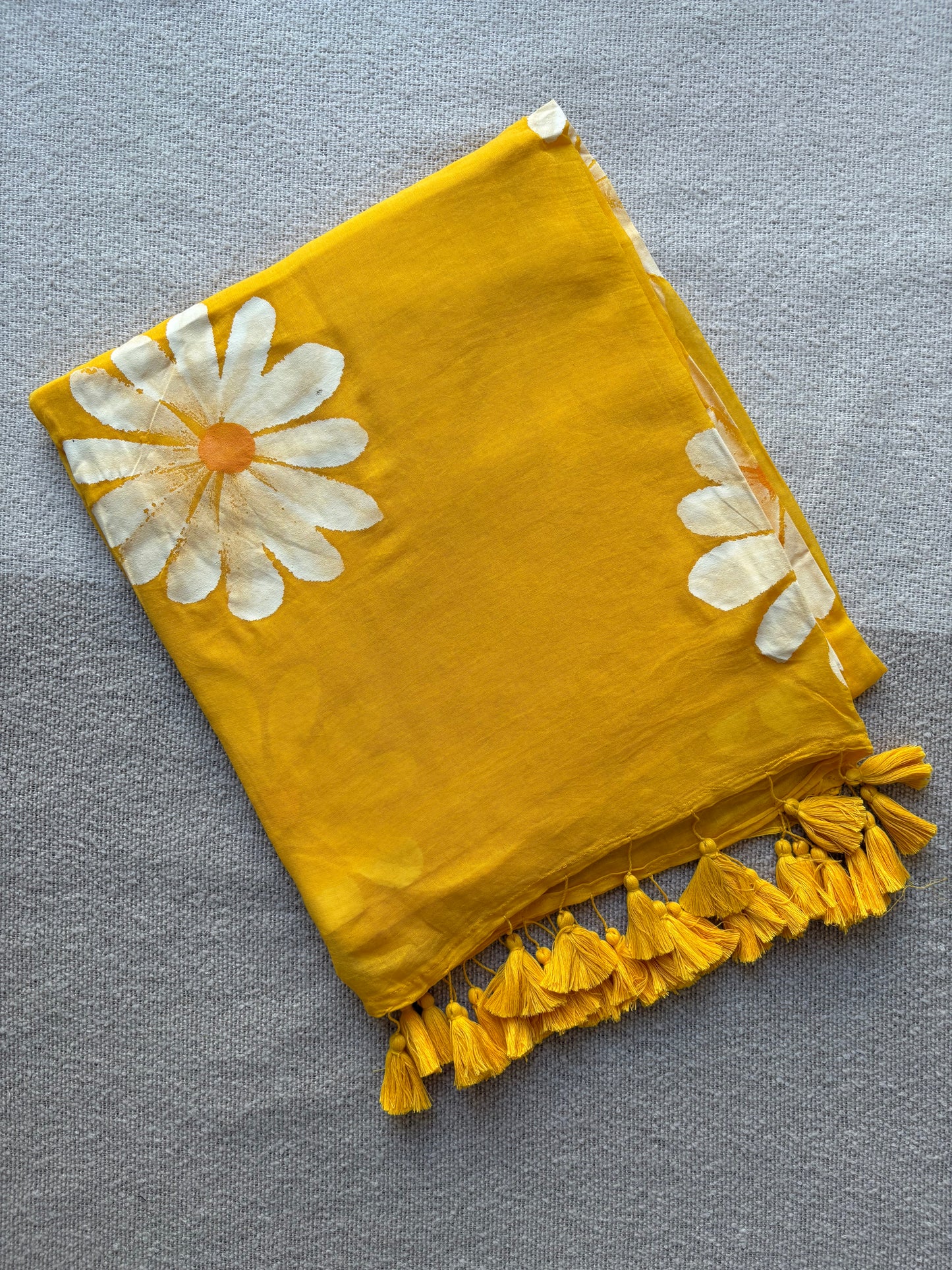 Yellow Sunflower Handpainted Mul Cotton Saree