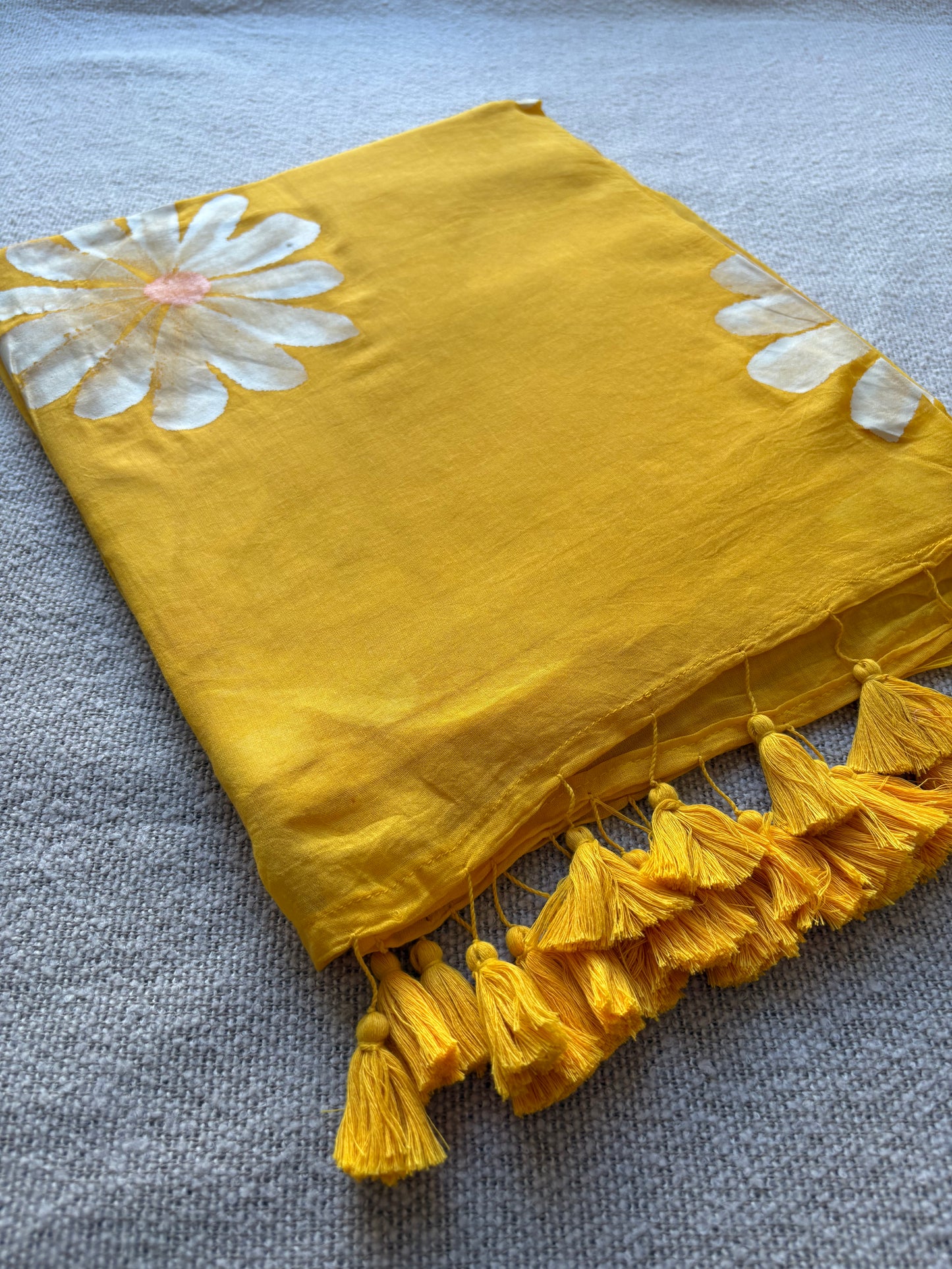 Yellow Sunflower Handpainted Mul Cotton Saree