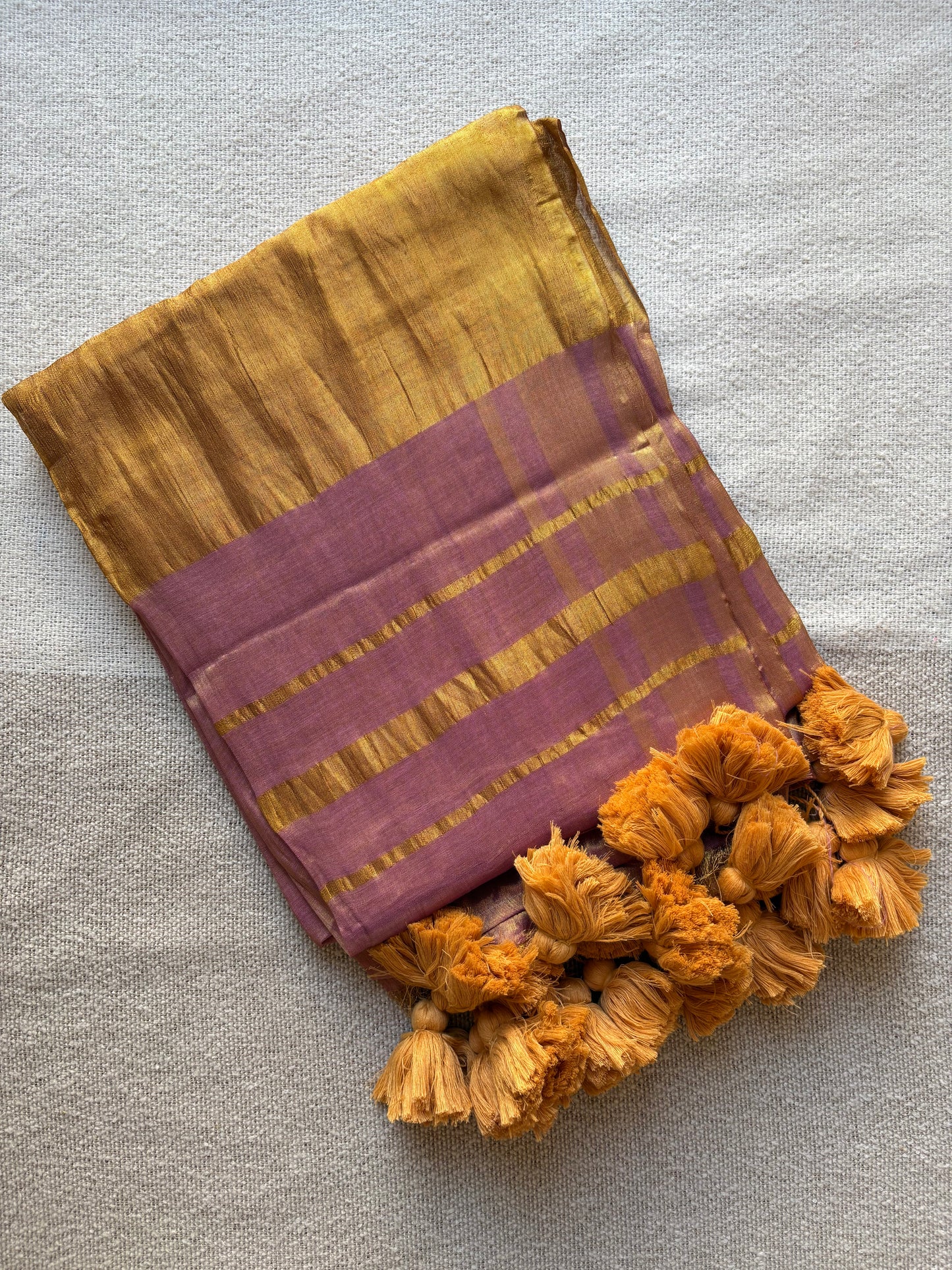 Golden-Pink Dual Shade Tissue Saree