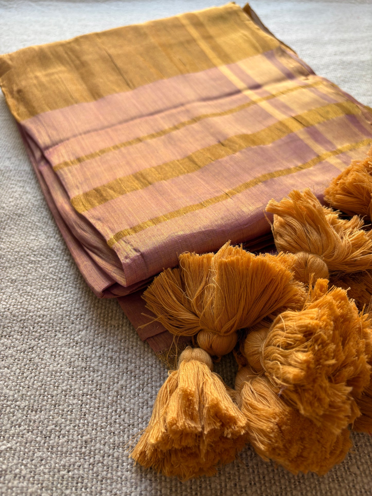 Golden-Pink Dual Shade Tissue Saree