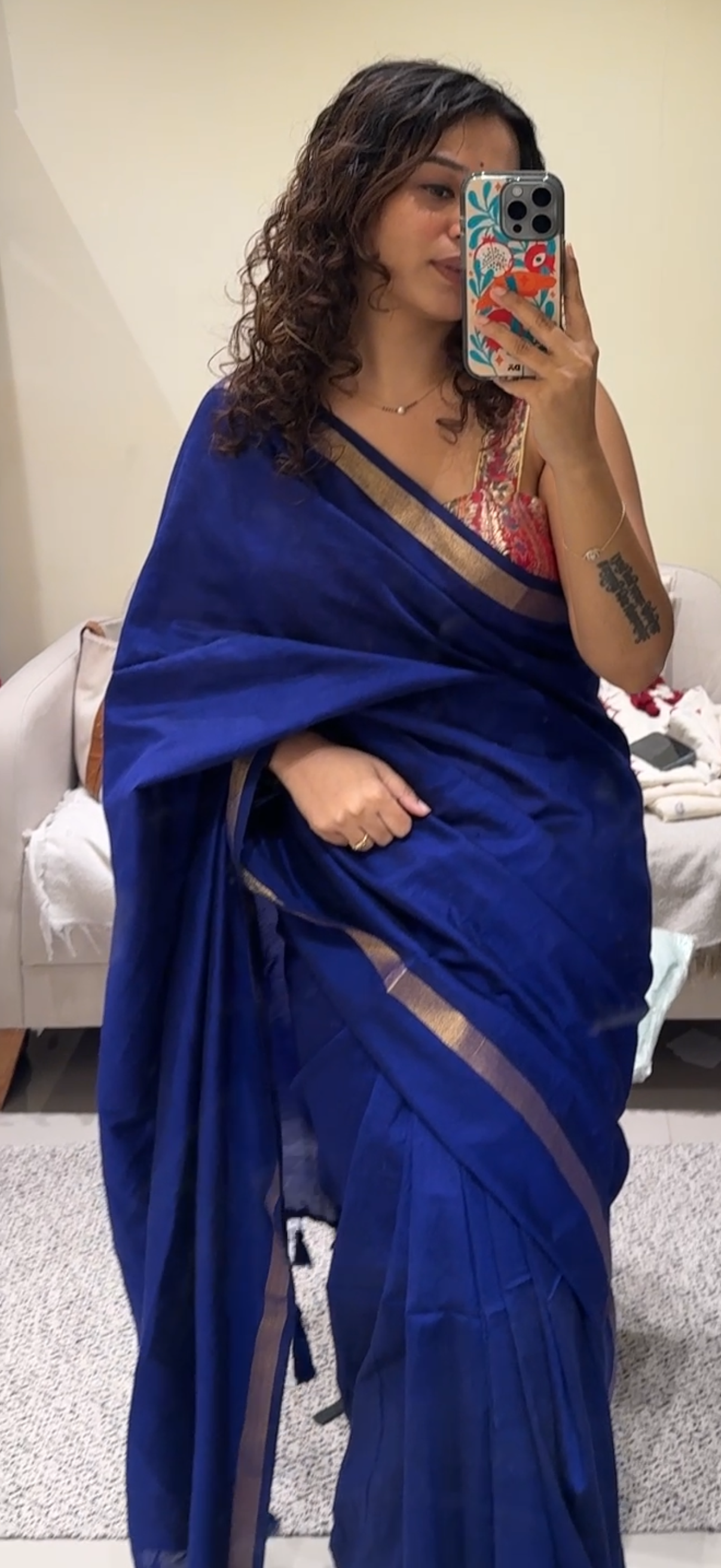 Acrylic Zari Border Saree Blue