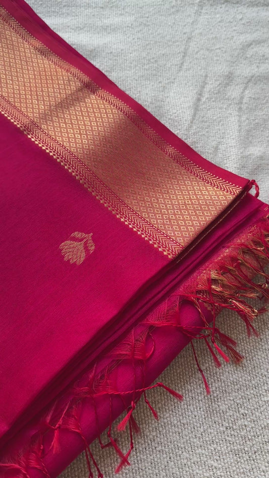Rani Pink Lotus Motif Maheshwari Saree