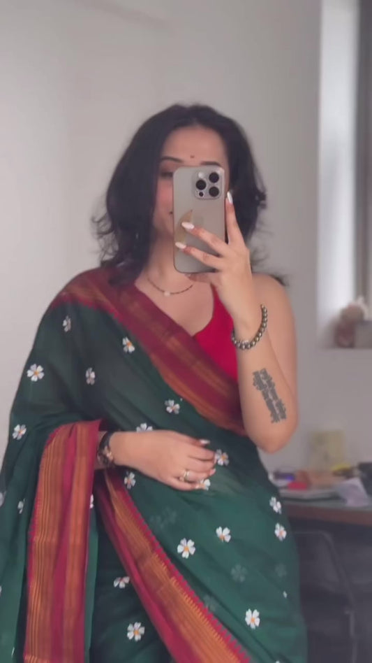 Green Narayanpeth Sadafuli Saree